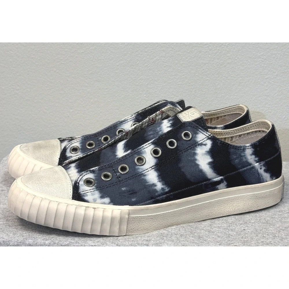 JOHN VARVATOS Bootleg Tie Dye Canvas Sneakers Mens 9M Blue Vulcanized Slip On
